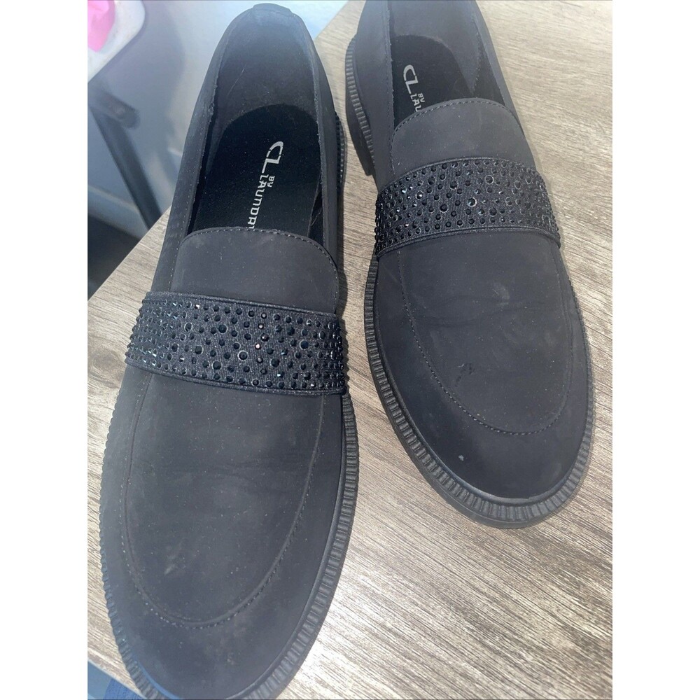 CL By Laundry Black Loafer Rhinestones 10 EUC